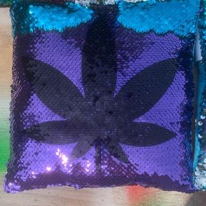 Blue/Silver Sequin Leaf Pillow